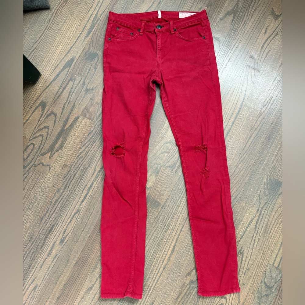 Rag & Bone Red Distressed Skinny Jeans, size 29